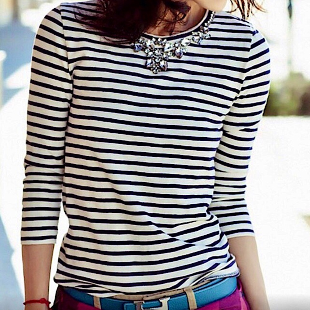 J. Crew Striped Necklace Tee 3/4 Length Sleeves Size XS